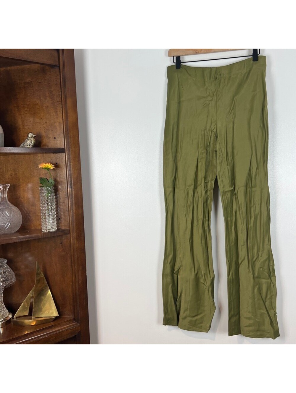 Anthropologie Olive Green Wide-Leg Trousers